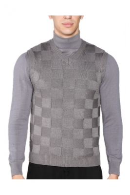 Men's V-Neck Wool Vest in Weave Knit